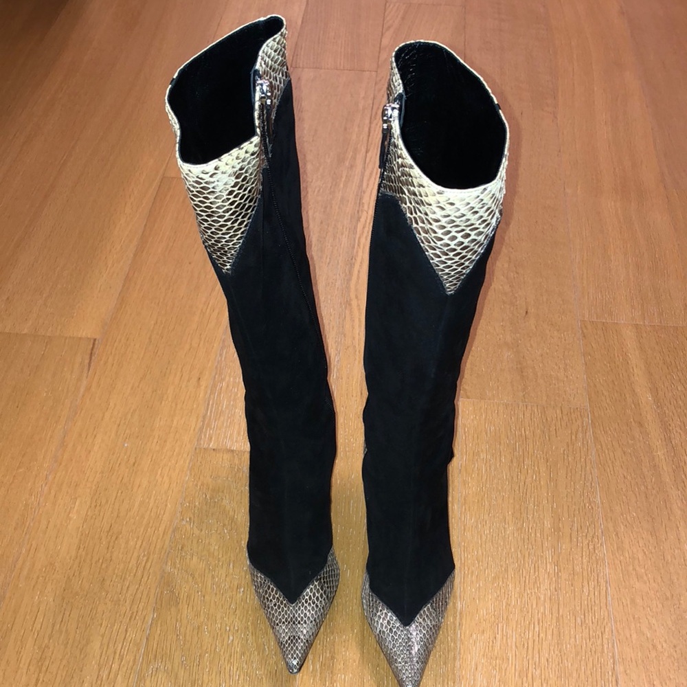 Alexandra Neel Suede and Python Knee High Boots